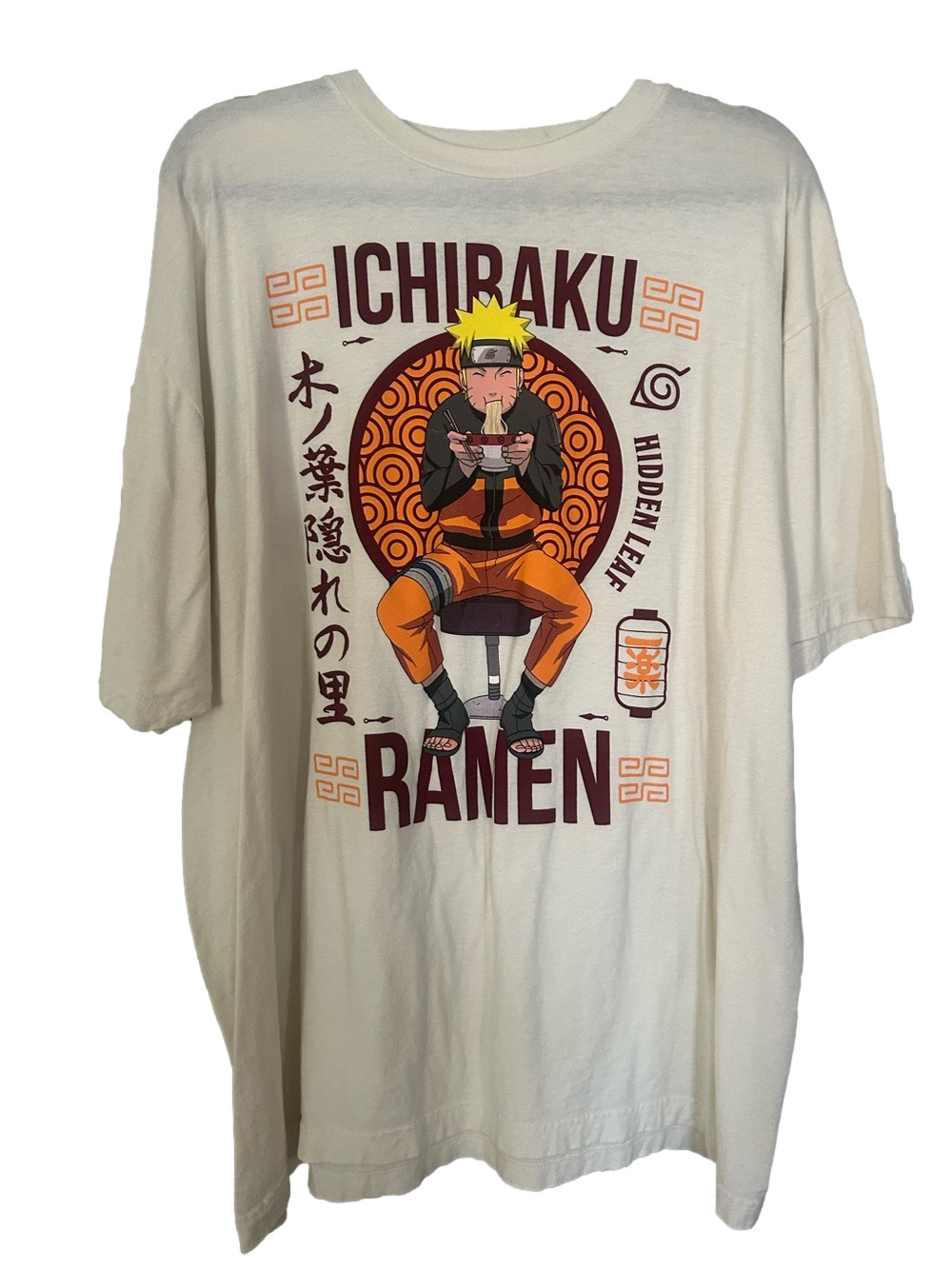 Men’s Naruto T-Shirt Ramen Size 2XL Cream White Short Sleeve Anime
